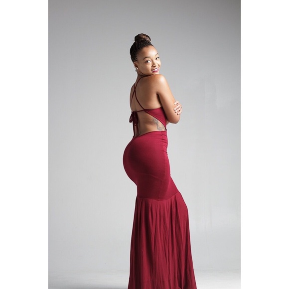 Burgundy Pleated Maxi Dress