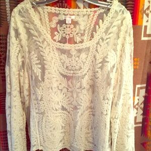 Long sleeve cream lace top