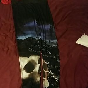 Gothic crow and skull silk leggings