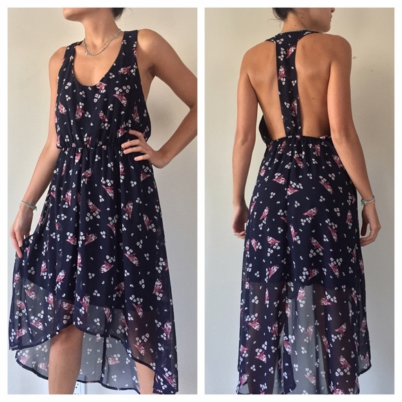 Audrey 3+1 Dresses & Skirts - Hi-Lo Backless Bird Print Dress