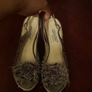 Grey Floral Cork Bottom Wedges