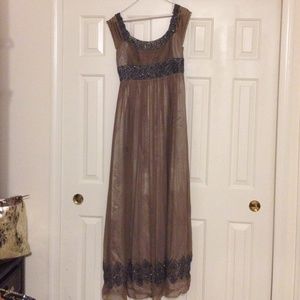 Long taupe beaded dress