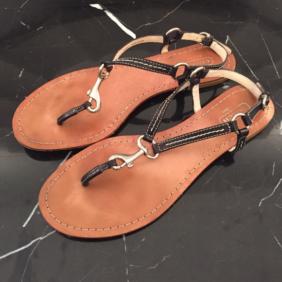 Coach RUE Dog Leash Leather Black Sandals, sz 8.5