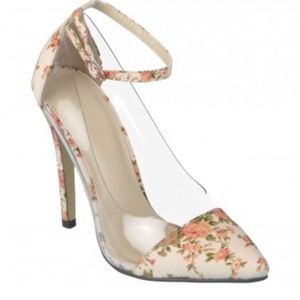 Womens Floral Ankle Strap 3" Heels