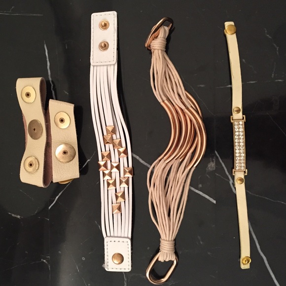 Bundle of Bracelets, Leather with Metal Hardware