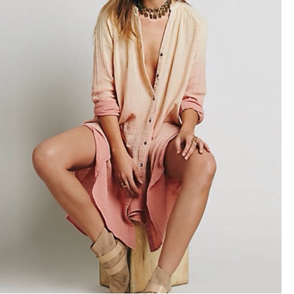Free People Washed Button Down 2-Tone Tunic