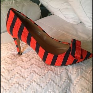 J Crew Isabella striped orange/navy heels w/bow