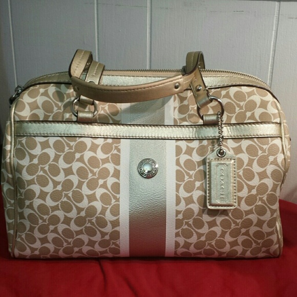 Coach Handbags - Authenticu Coach tan,white,gold