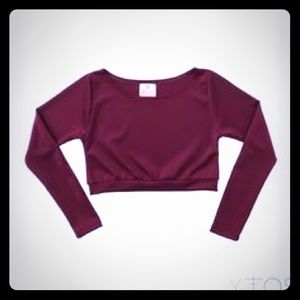 long sleeve burgundy crop top.