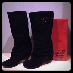 Black suede slouched boots