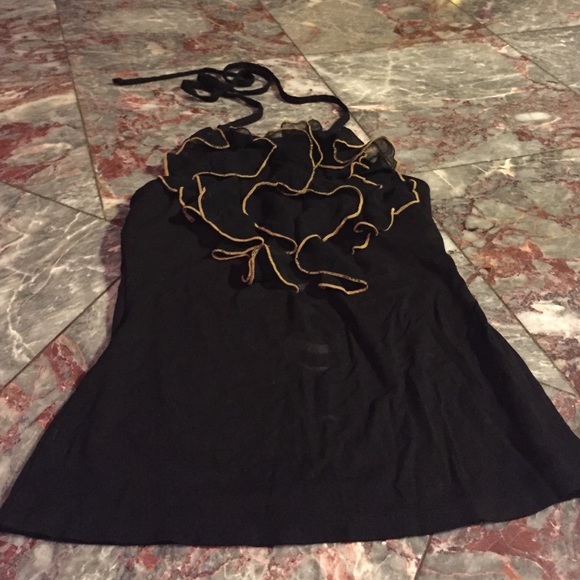 Bebe black gold ruffle top halter shirt XS - Picture 2 of 3