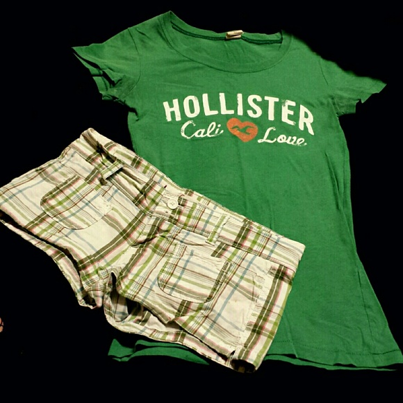 Plaid Shorts & Green Shirt - Picture 1 of 4