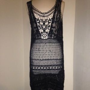 Step in Style Black Crochet Coverup Dress  Size