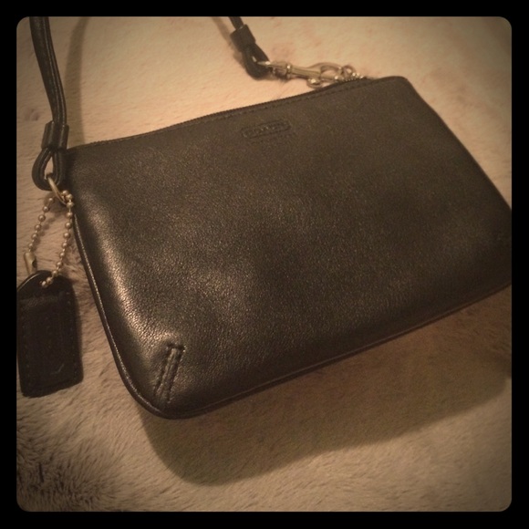 Coach black leather wristlet