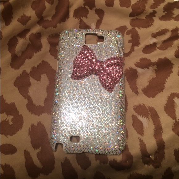 Pink and silver bow case for Samsung galaxy note 2