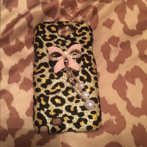 Leopard bow and pearl case -Samsung Galaxy note 2