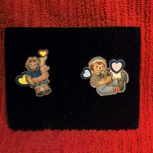 New Vintage Raggedy Ann  & Andy Lapel Pin Set of 2