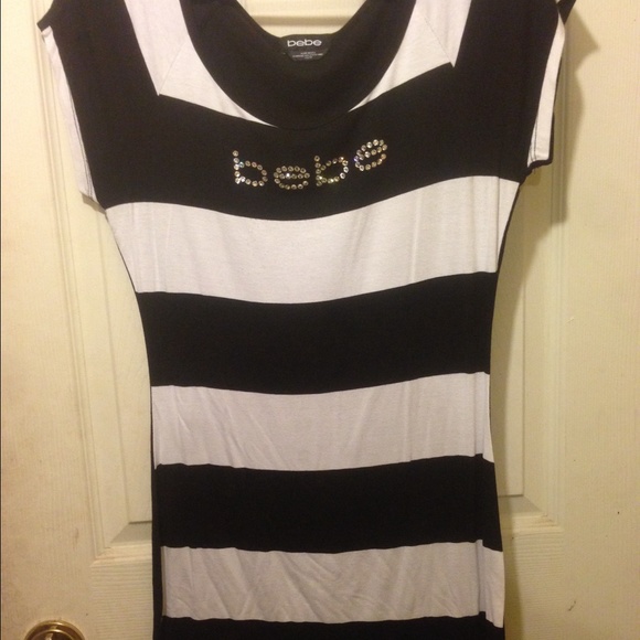 Bebe White Logo Rugby Stripe Tee Dress