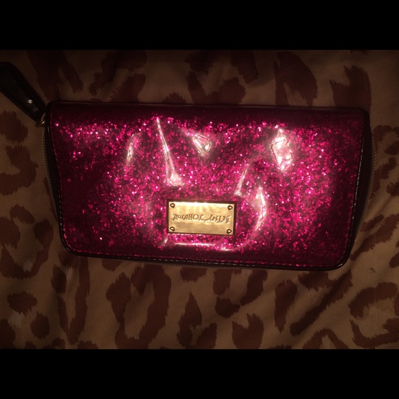 Betsey Johnson pink glitter wallet