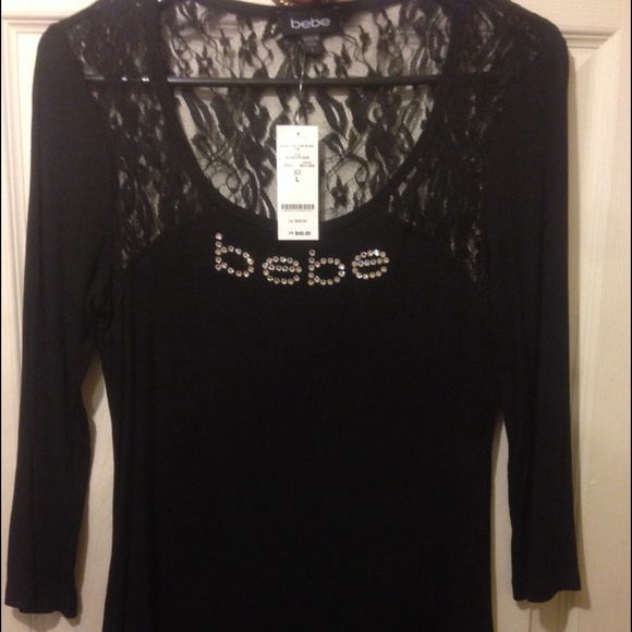 Bebe logo lace blouse