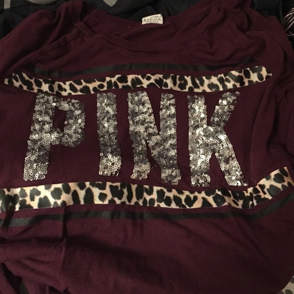VS PINK Leopard Maroon Long Sleeve