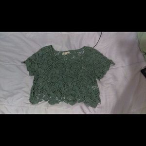 Gray-Green Crochet Crop Top
