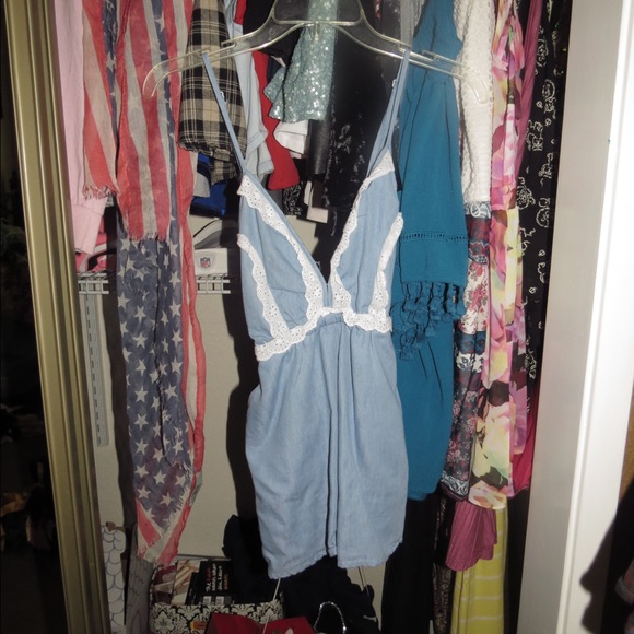 Tobi.com blue chambray style romper