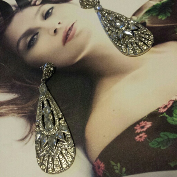 Shinny long silver ear rings