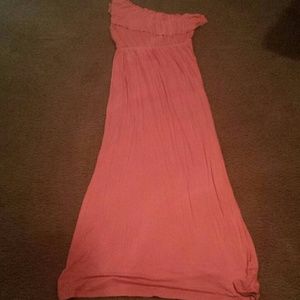 Coral off the shoulder ruffle top dress