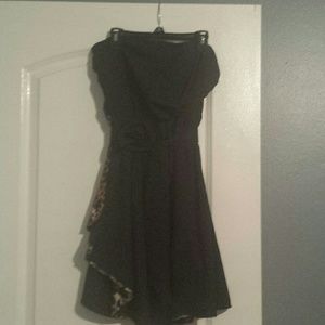 Express strapless black dress with leopard detail