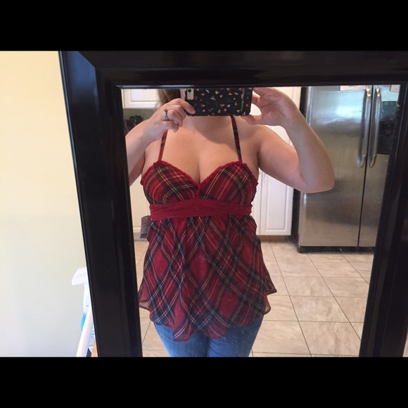 Forever 21 red plaid sweetheart padded top