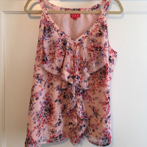 Elle Sleeveless Ruffled Blush Print Blouse