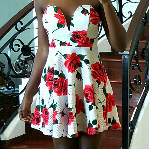 SOLD | Plunging Rose Print Skater Dress - Picture 4 of 4