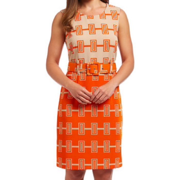 Beige and Orange belted sheath size 12 NWOT