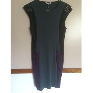Gray, black and purple fitted dress