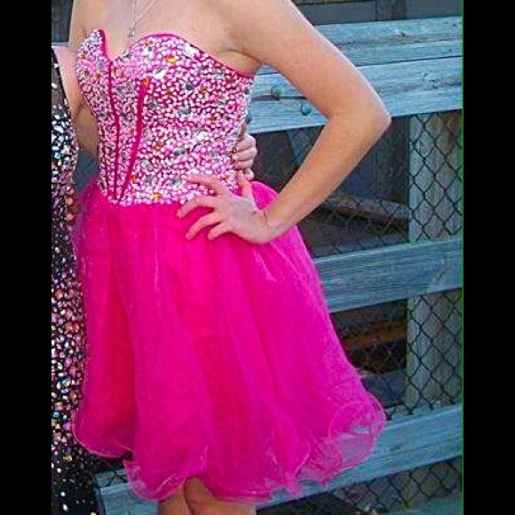 Hot pink corset back formal dress