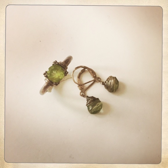 Green Peridot Ring & Earrings