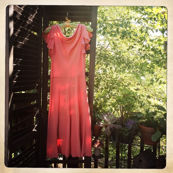Vintage Coral Silk Dress - Picture 1 of 4