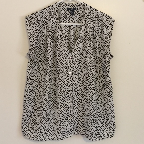 H&M Abstract Feather Print Tank Black/White