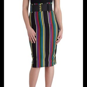 Switchblade stiletto striped wiggle skirt; medium