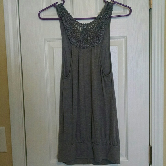 Gray Button-Up Vest with Crochet Racerback - Picture 3 of 4