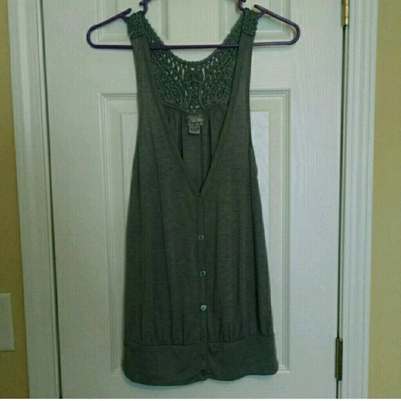 Gray Button-Up Vest with Crochet Racerback - Picture 2 of 4