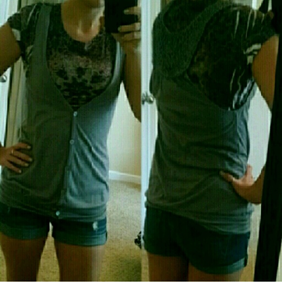 Daytrip Jackets & Blazers - Gray Button-Up Vest with Crochet Racerback