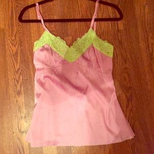 Satin tank with lace trim