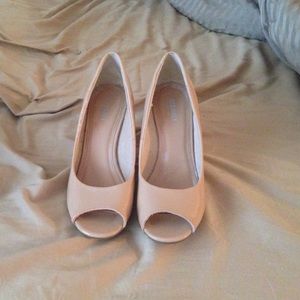 Nude/beige peep toe wedges