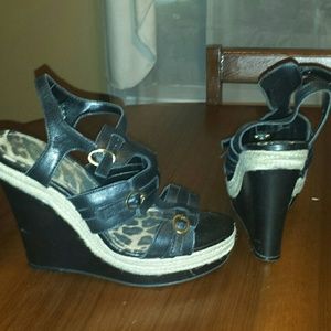 Jessica Simpson black wedge sandals