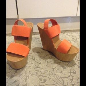 Candies orange high heel wedge shoes 6 never worn