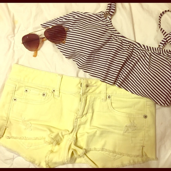 Yellow American Eagle cut offs