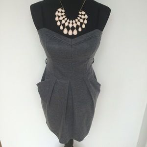 Dark gray dress.