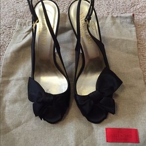 Black Satin Valentino Sling Back Heels